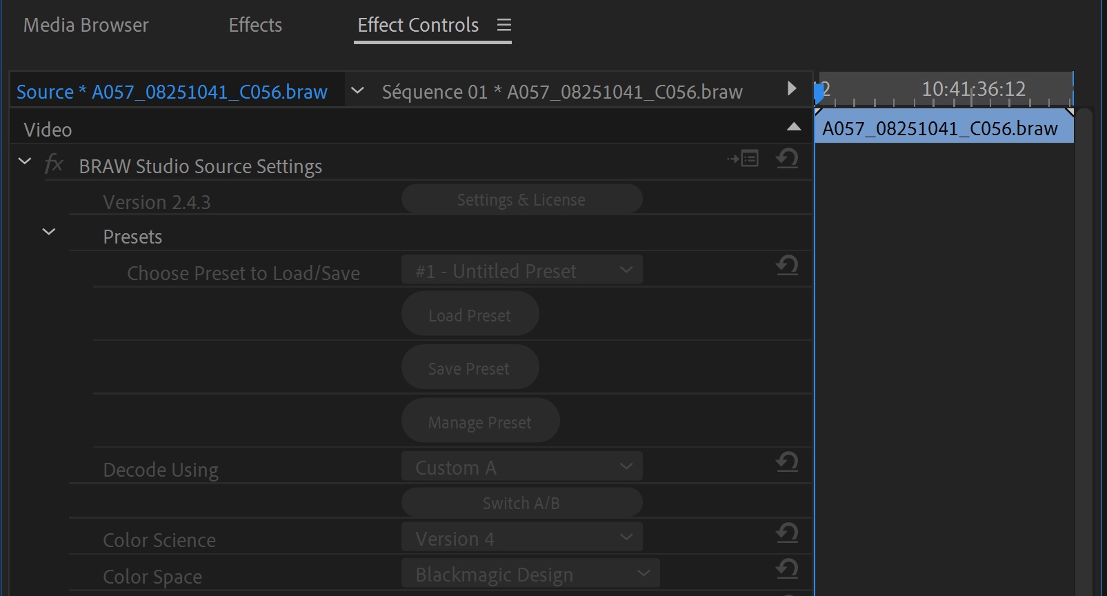 Autokroma BRAW Studio Production SourceSettings disabled