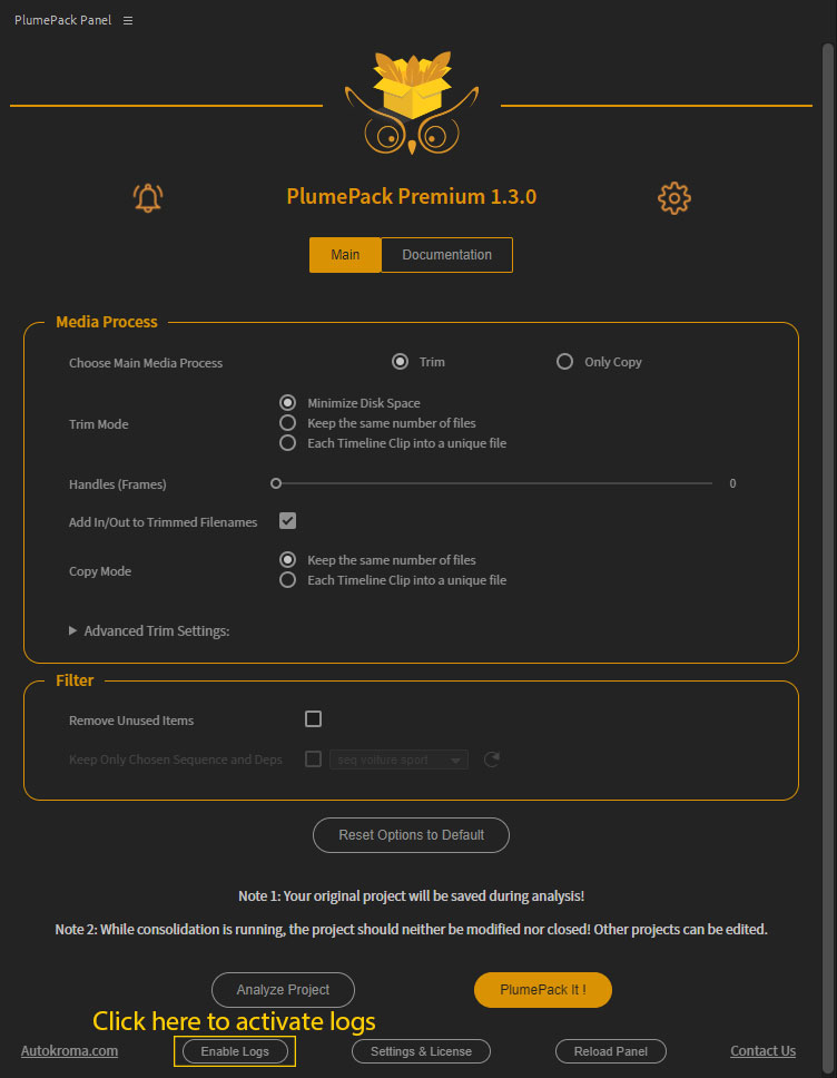 Autokroma PlumePack Premiere Pro Panel Premium Enable Logs tuto