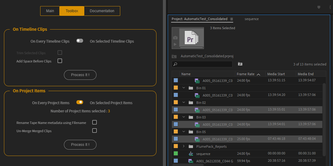 PlumePack Autokroma Toolbox Tab Selection Mode Project Items Adobe Premiere Pro