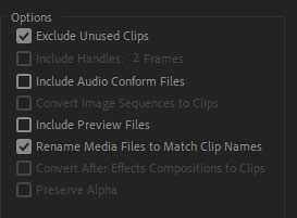 Premiere Pro Project Manager Collect And Copy Files Options
