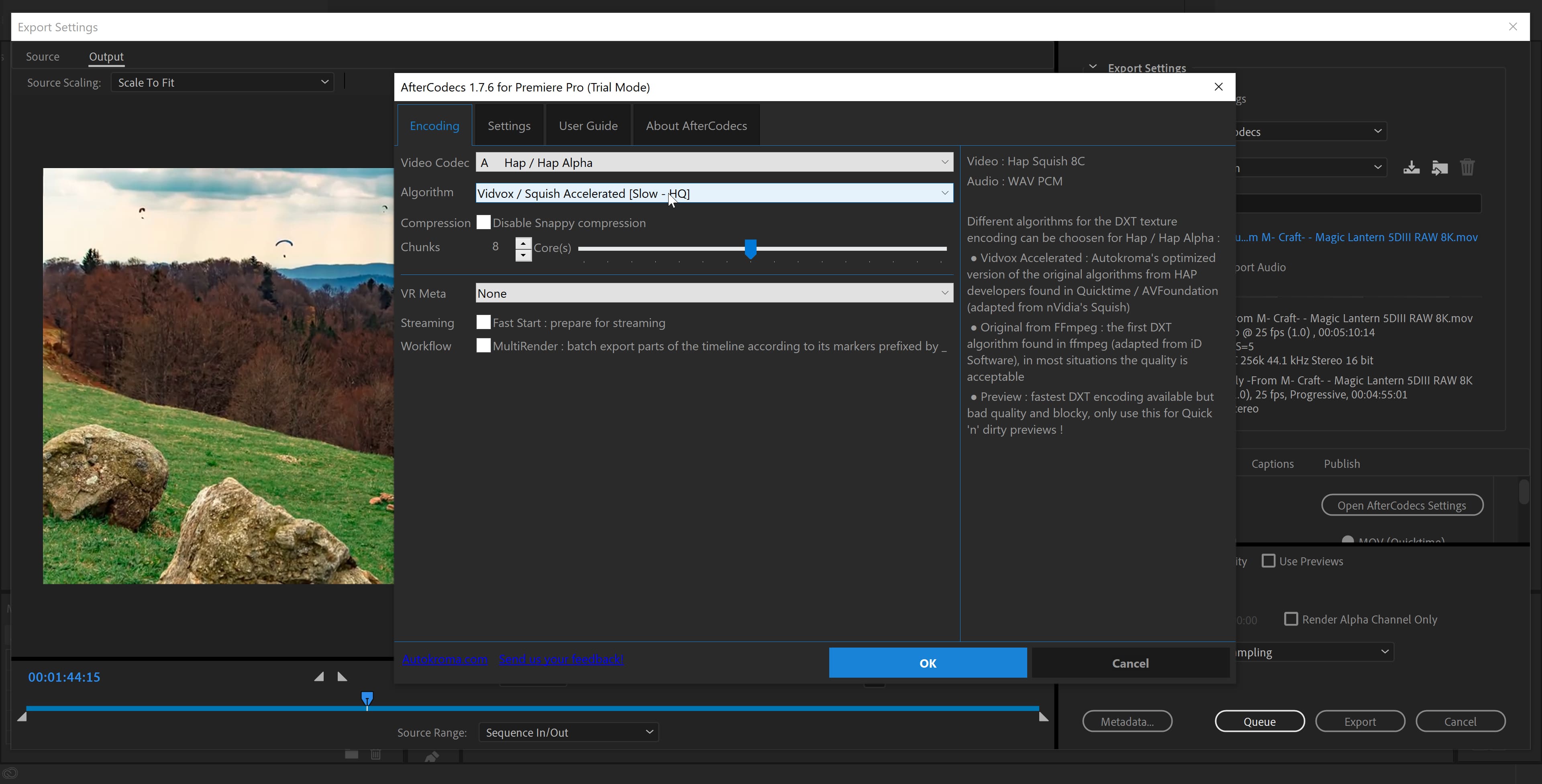 AfterCodecs for Adobe Premiere Pro and Adobe Media Encoder on Microsoft Windows (Fast exporter plugin screenshot)