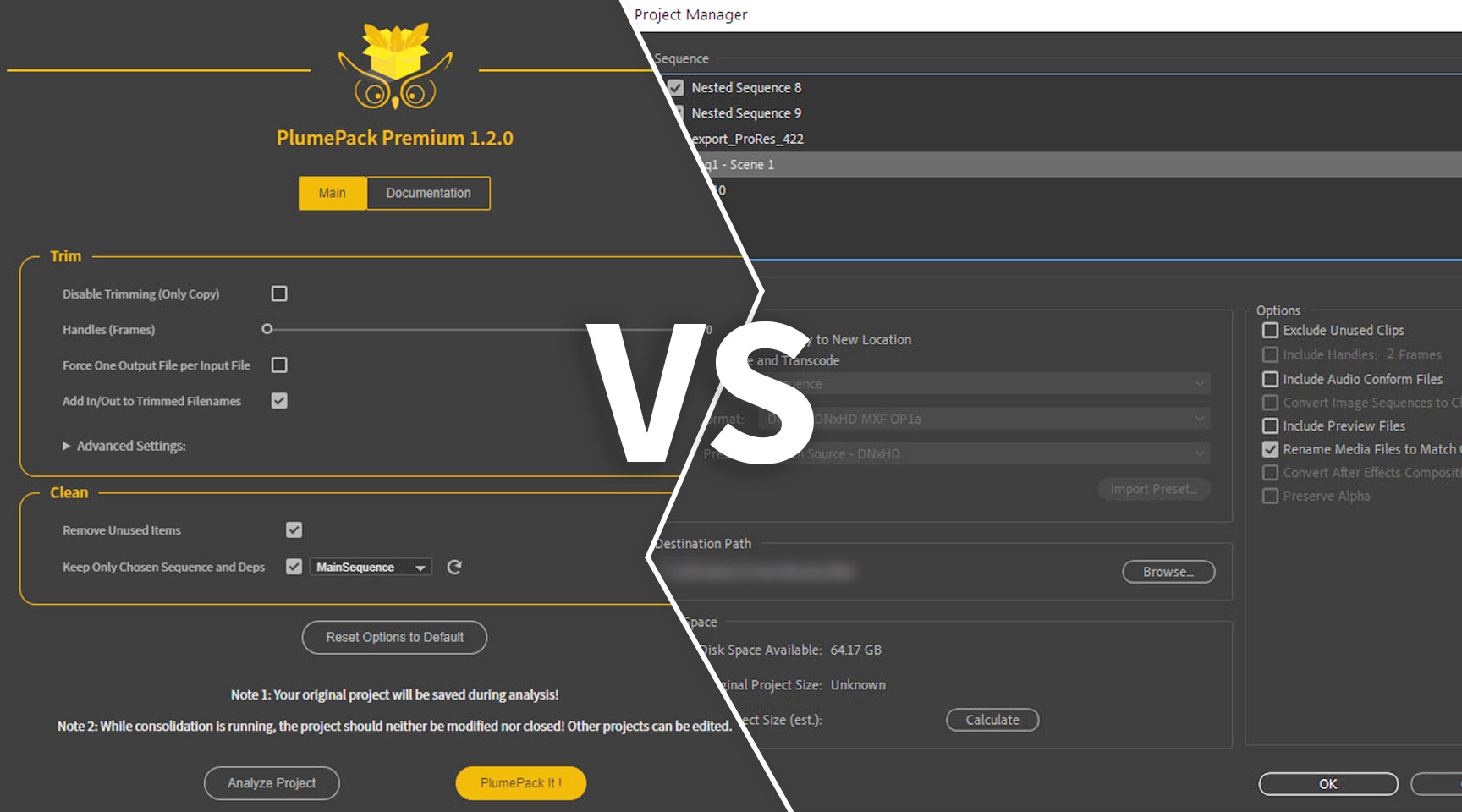 PlumePack VS Premiere Pro Project Manager